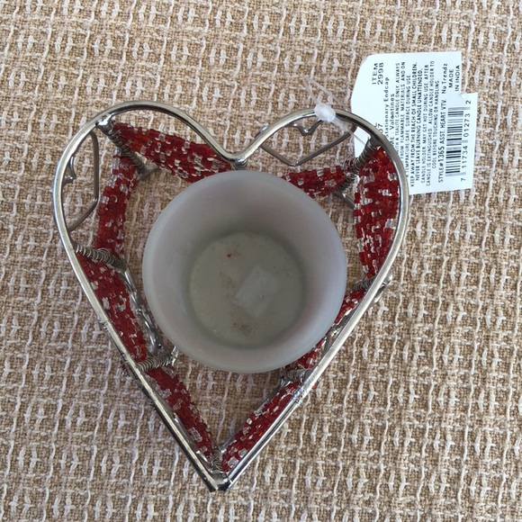 Heart Design Red Beaded Votive Candle Holder - Picture 3 of 16